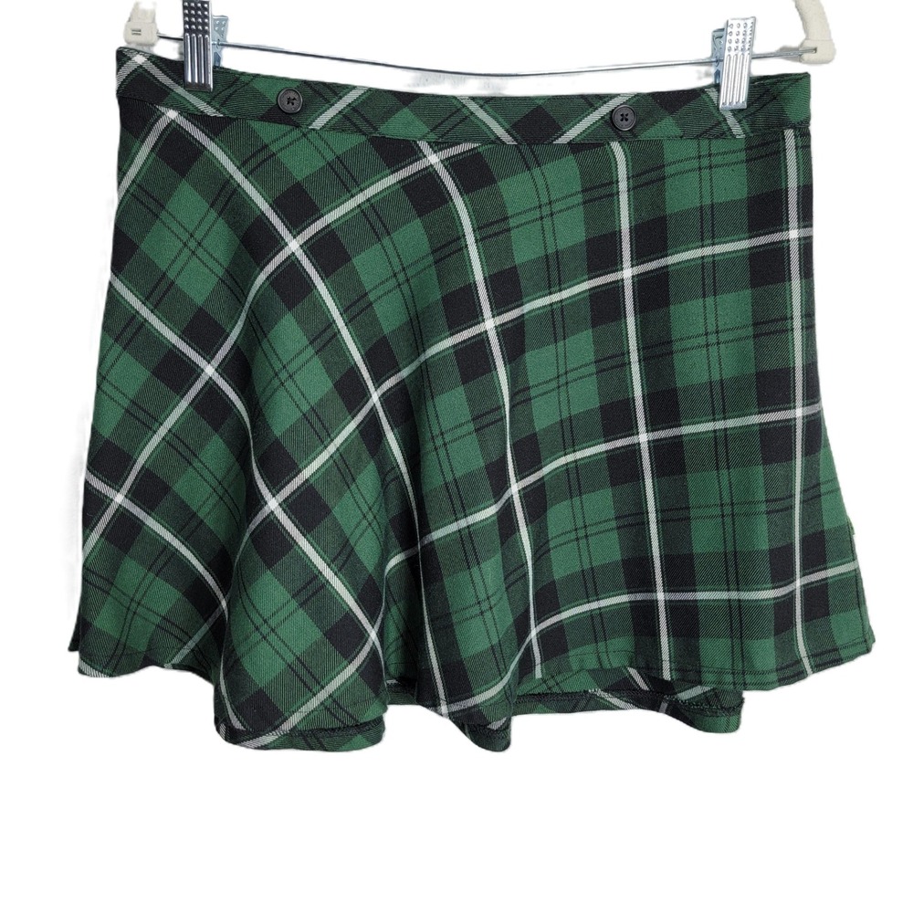 Royal Bones L Green Plaid Mini Skirt Skater Exposed Zipper Y2K Hot Topic Tripp‎